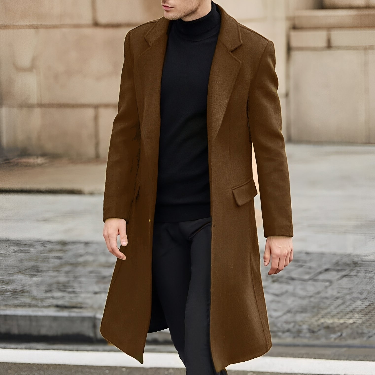 Nicholas - Elegant Long Wool Trench Coat for Men