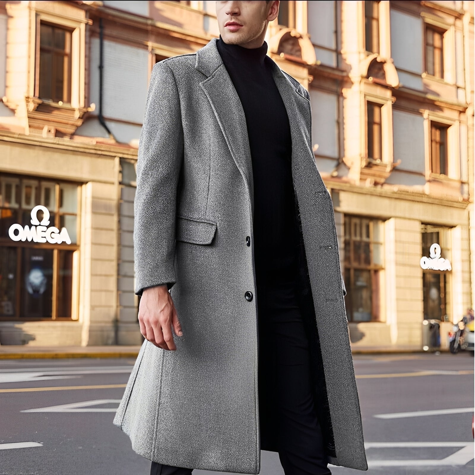 Nicholas - Elegant Long Wool Trench Coat for Men