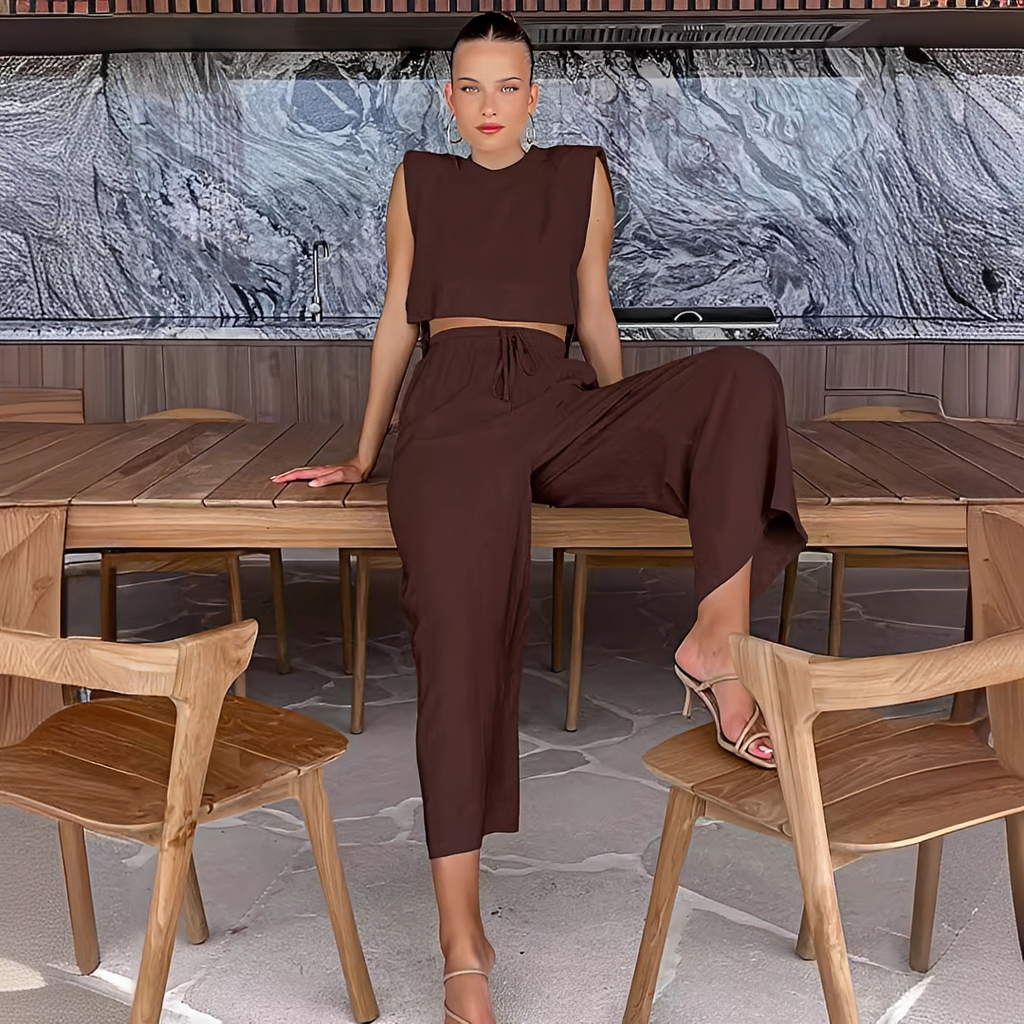 Meavel - Stylish wide-leg pants and top set