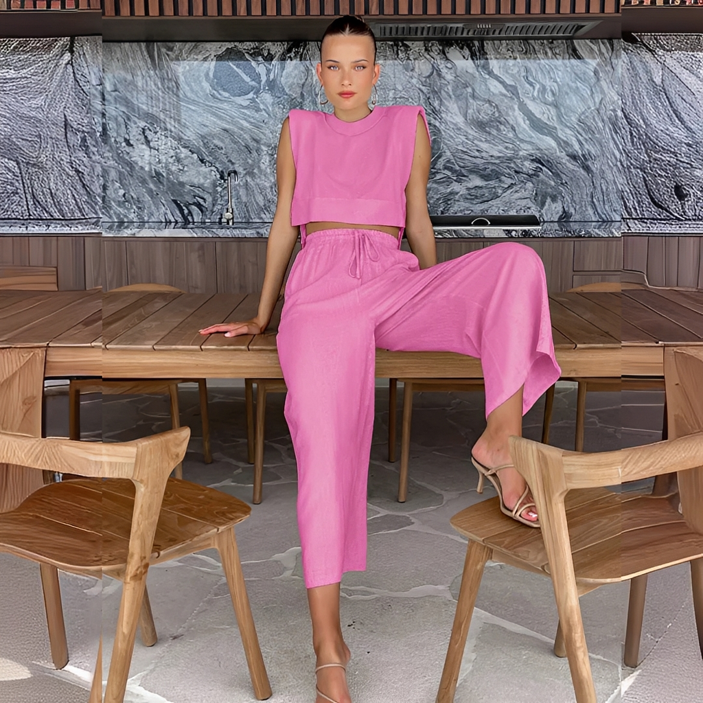 Meavel - Stylish wide-leg pants and top set