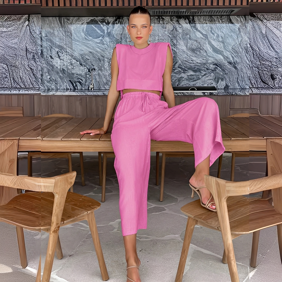 Meavel - Stylish wide-leg pants and top set