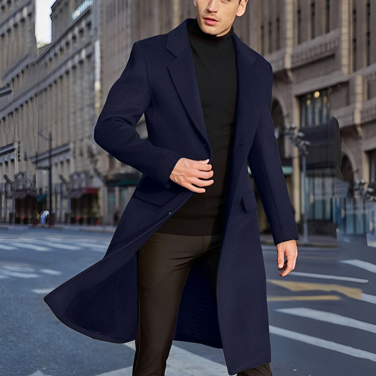 Nicholas - Elegant Long Wool Trench Coat for Men
