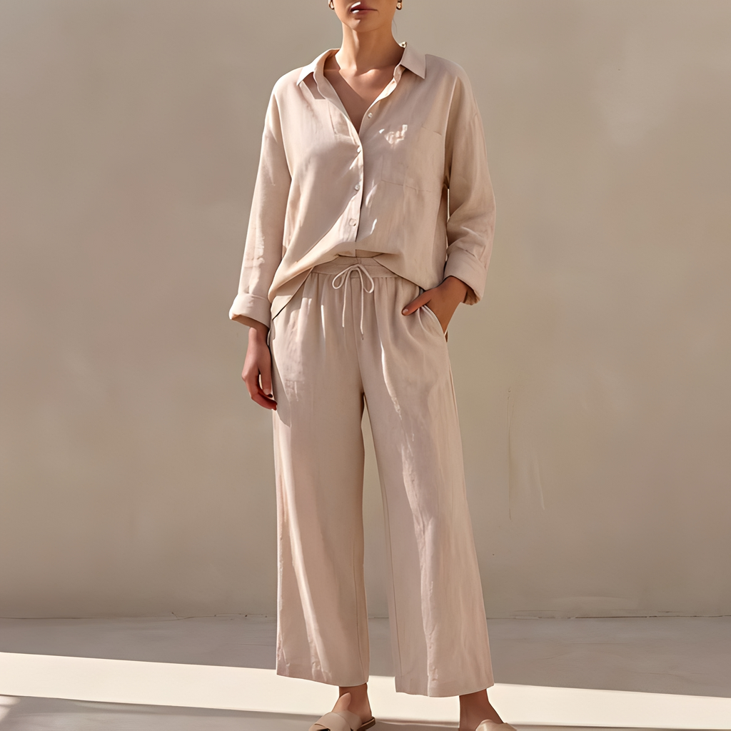 Genzel - Women's Buttoned Shirt and Pants Set