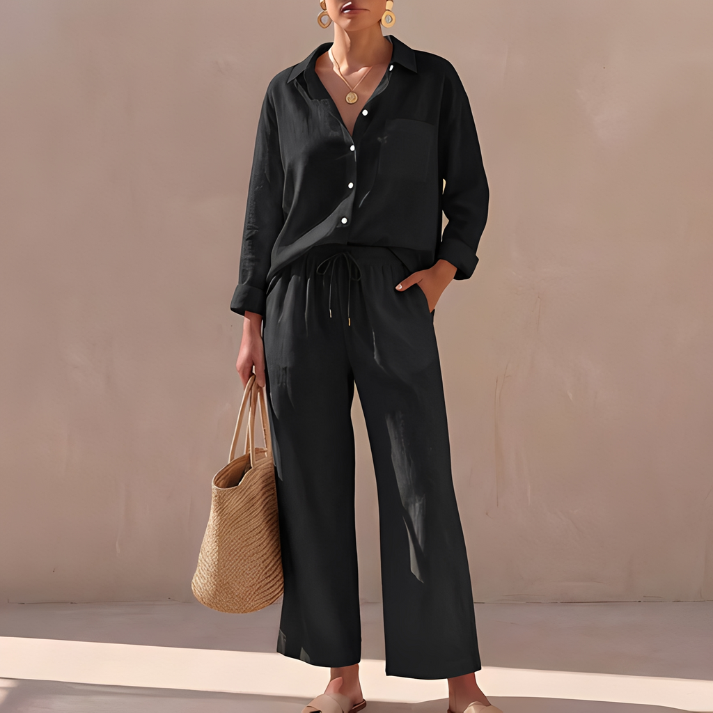 Genzel - Women's Buttoned Shirt and Pants Set