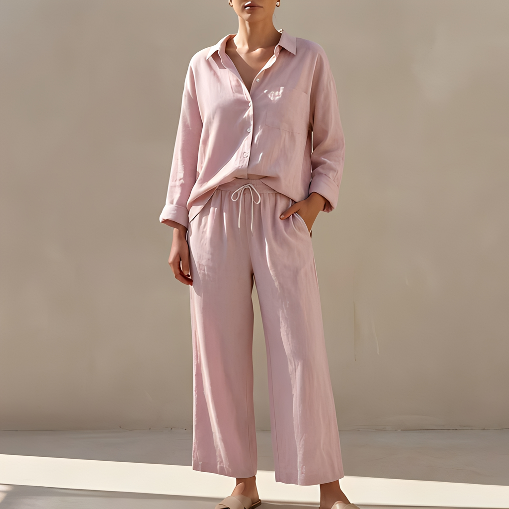 Genzel - Women's Buttoned Shirt and Pants Set