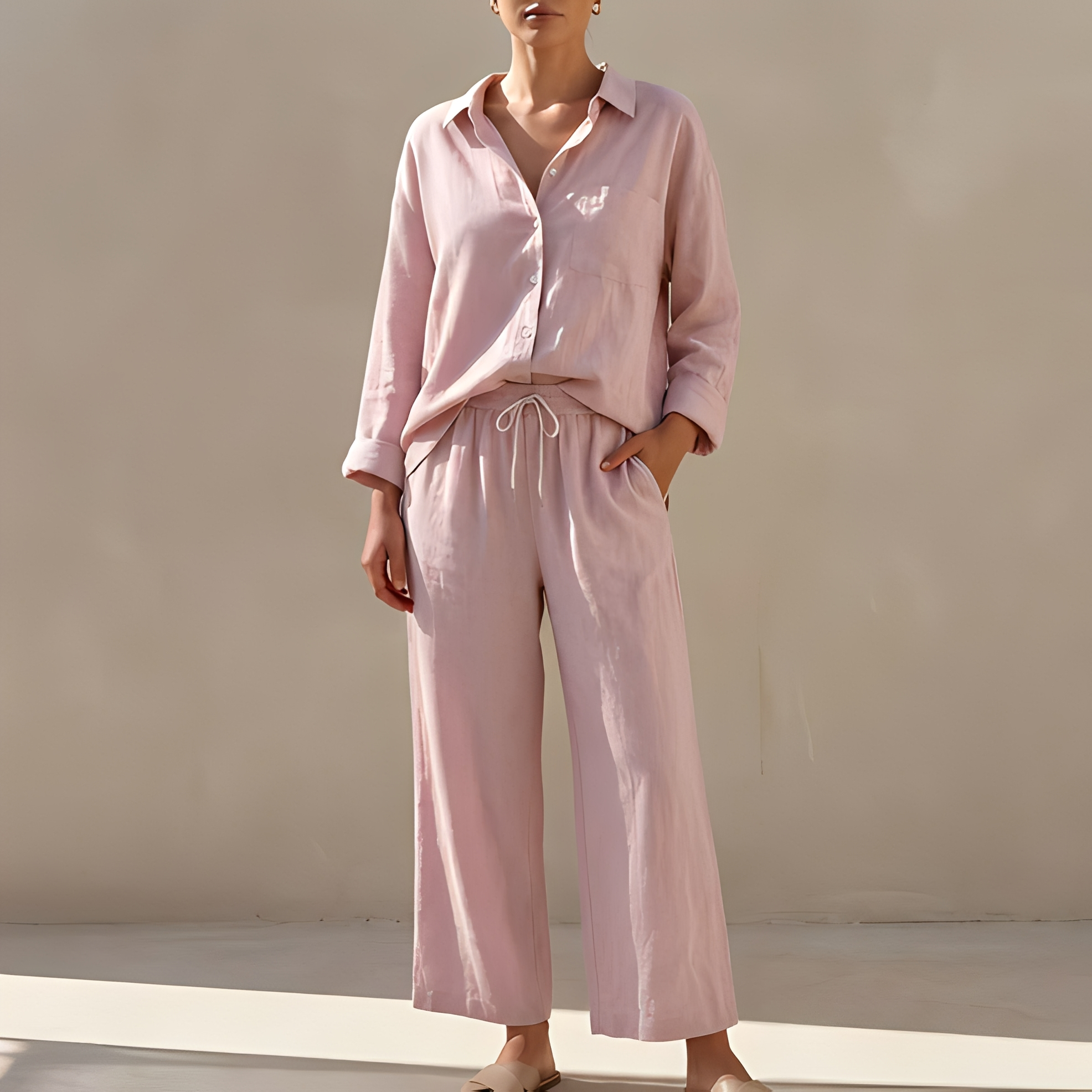 Genzel - Women's Buttoned Shirt and Pants Set