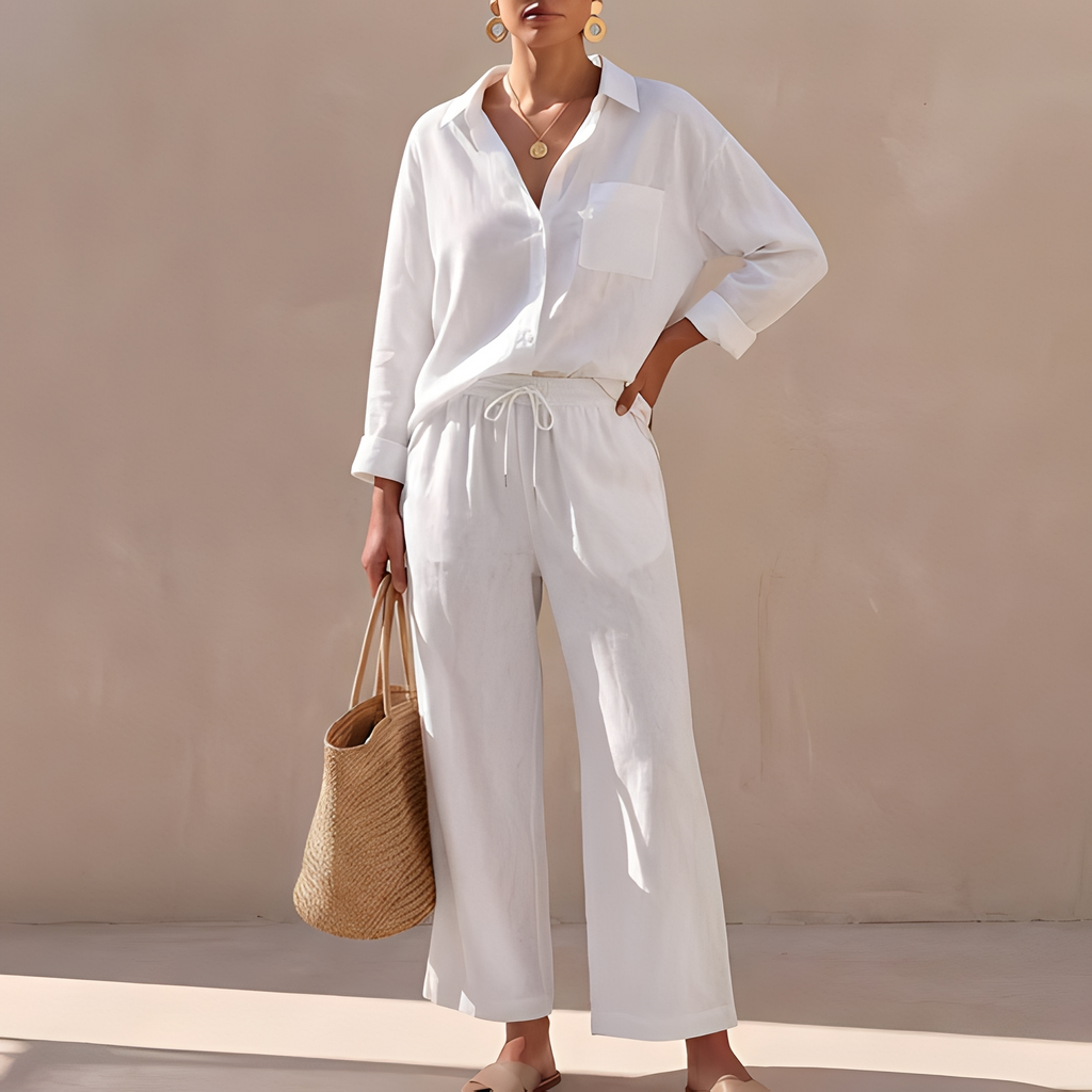 Genzel - Women's Buttoned Shirt and Pants Set