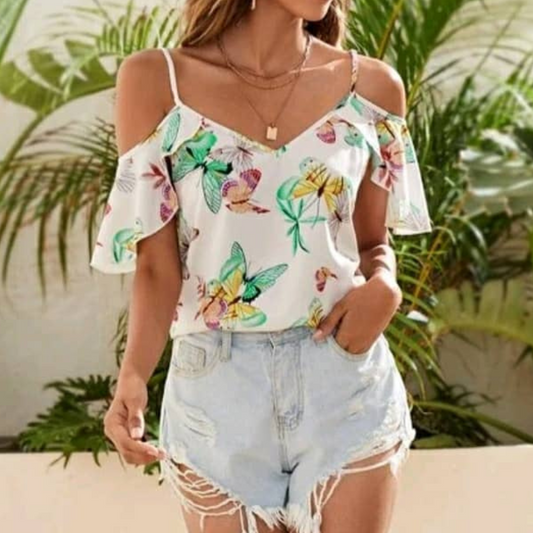 Floral Off-Shoulder Butterfly Top