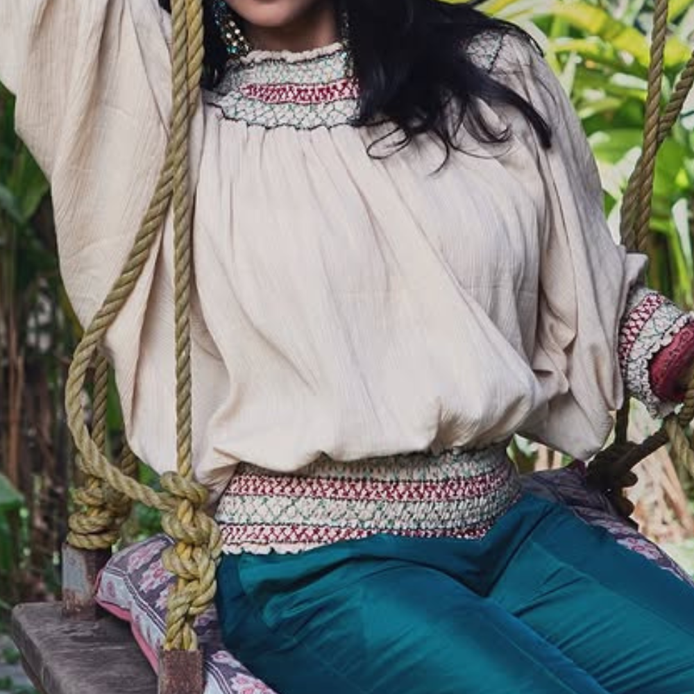 Bohemian Embroidered Peasant Blouse