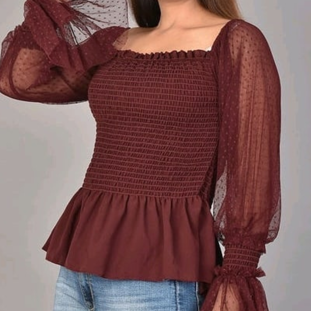 Smocked Sheer Sleeve Top