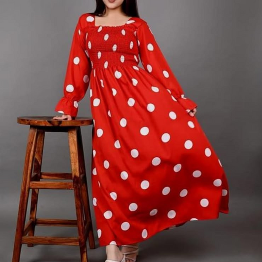 Polka Dot Smocked Maxi Dress