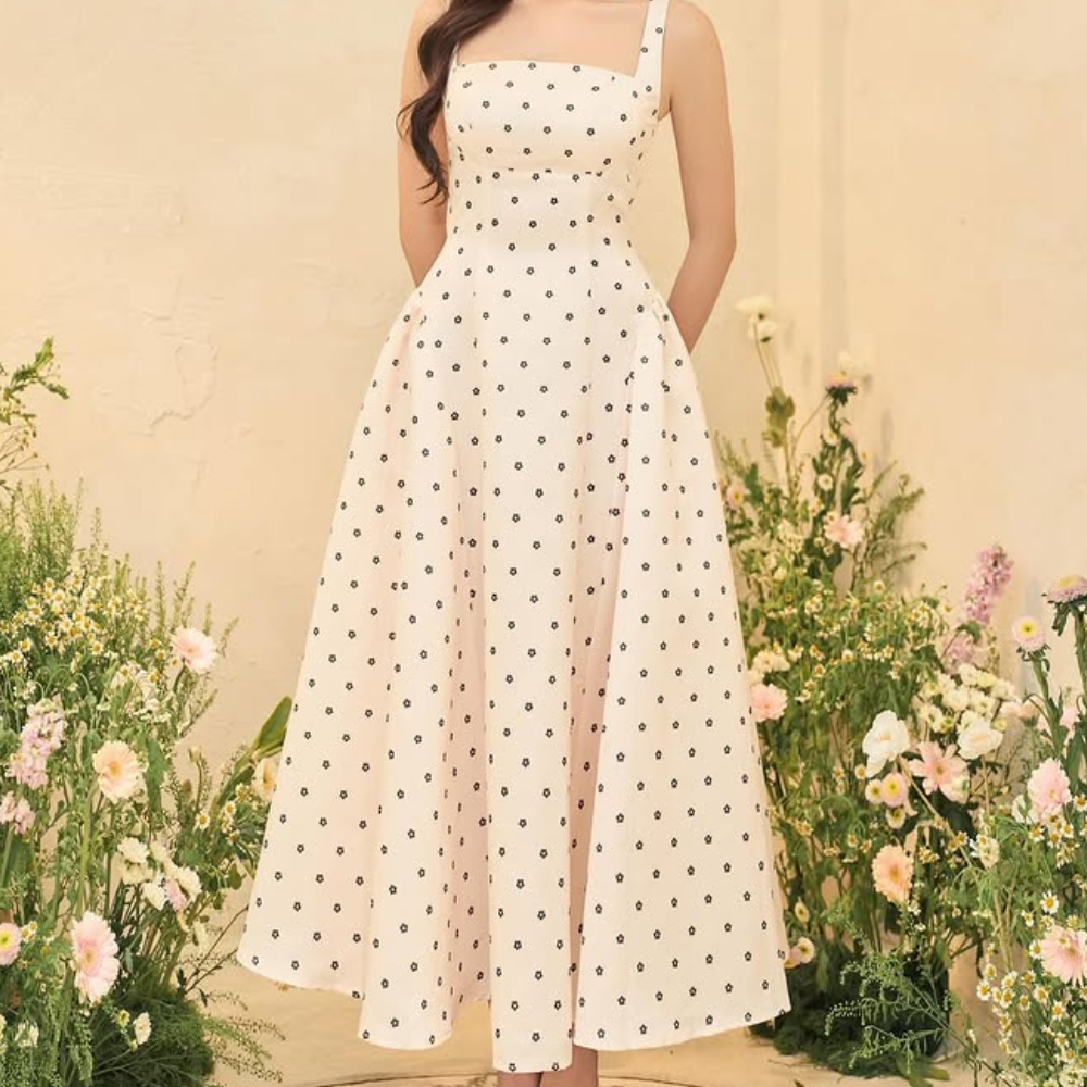 Polka Dot A-Line Midi Dress