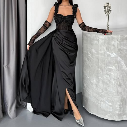 Satin Corset Gown with Lace Gloves